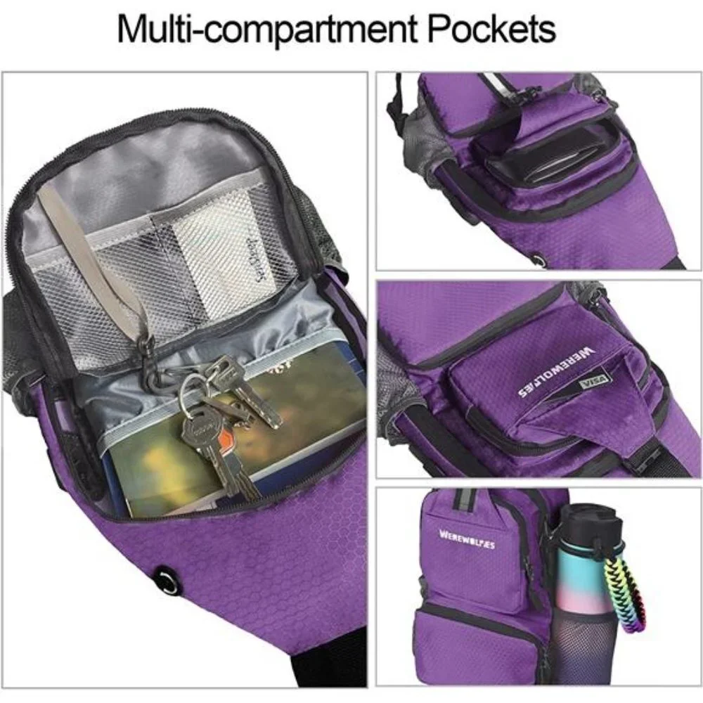 Foldable Waterproof Crossbody Backpack Shoulder Chest Bag Daypack, Purple